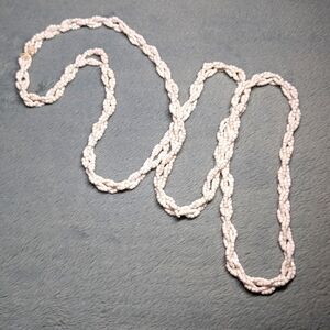 Vintage 70's Twisted White Seed Bead Necklace 38" Long